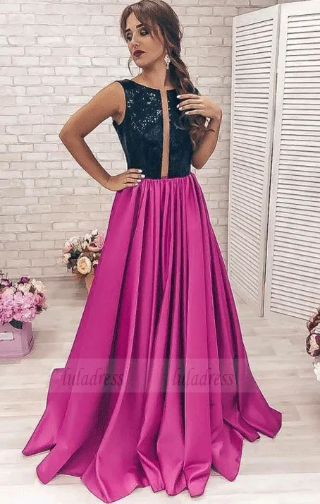 A Line Satin Round Neck Prom Dresses,Formal Dresses