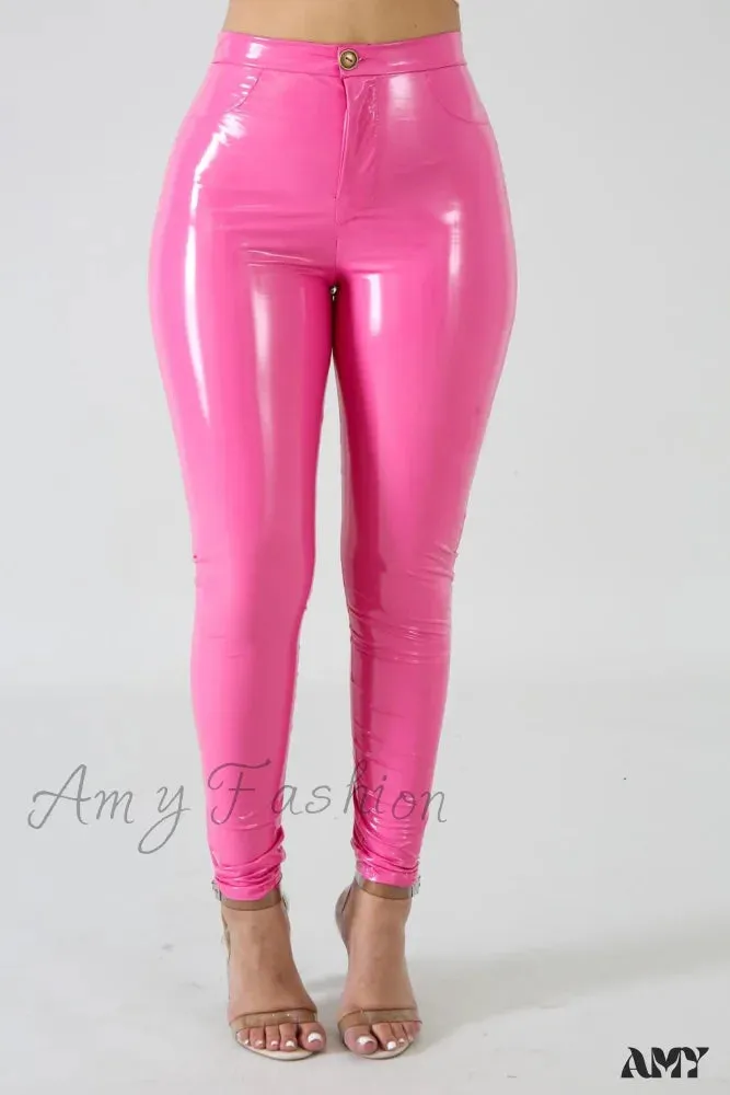 Amy Fashion - Latex Faux Pu Leather Pants Trousers