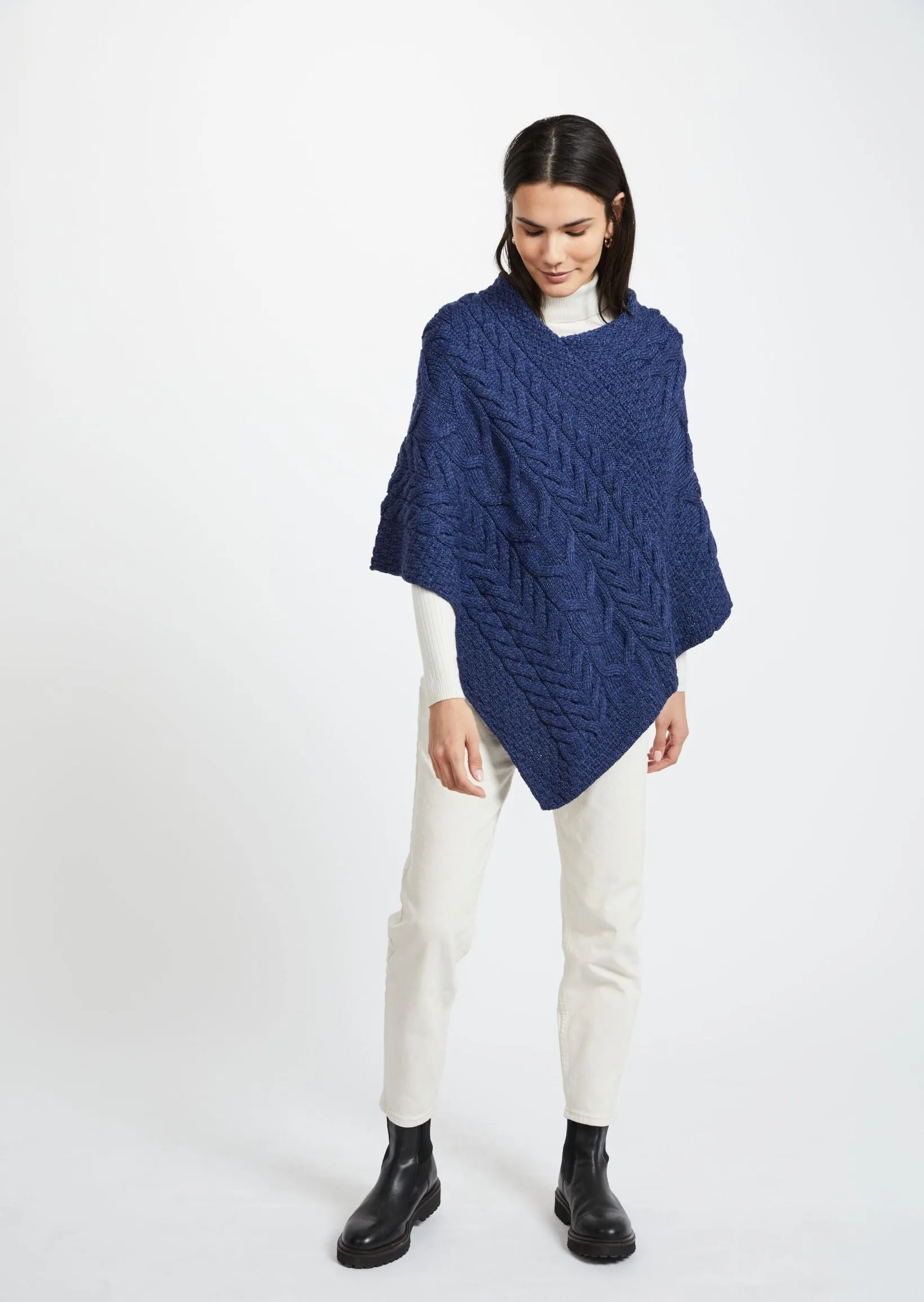 Aran Super Soft Poncho  | Blue