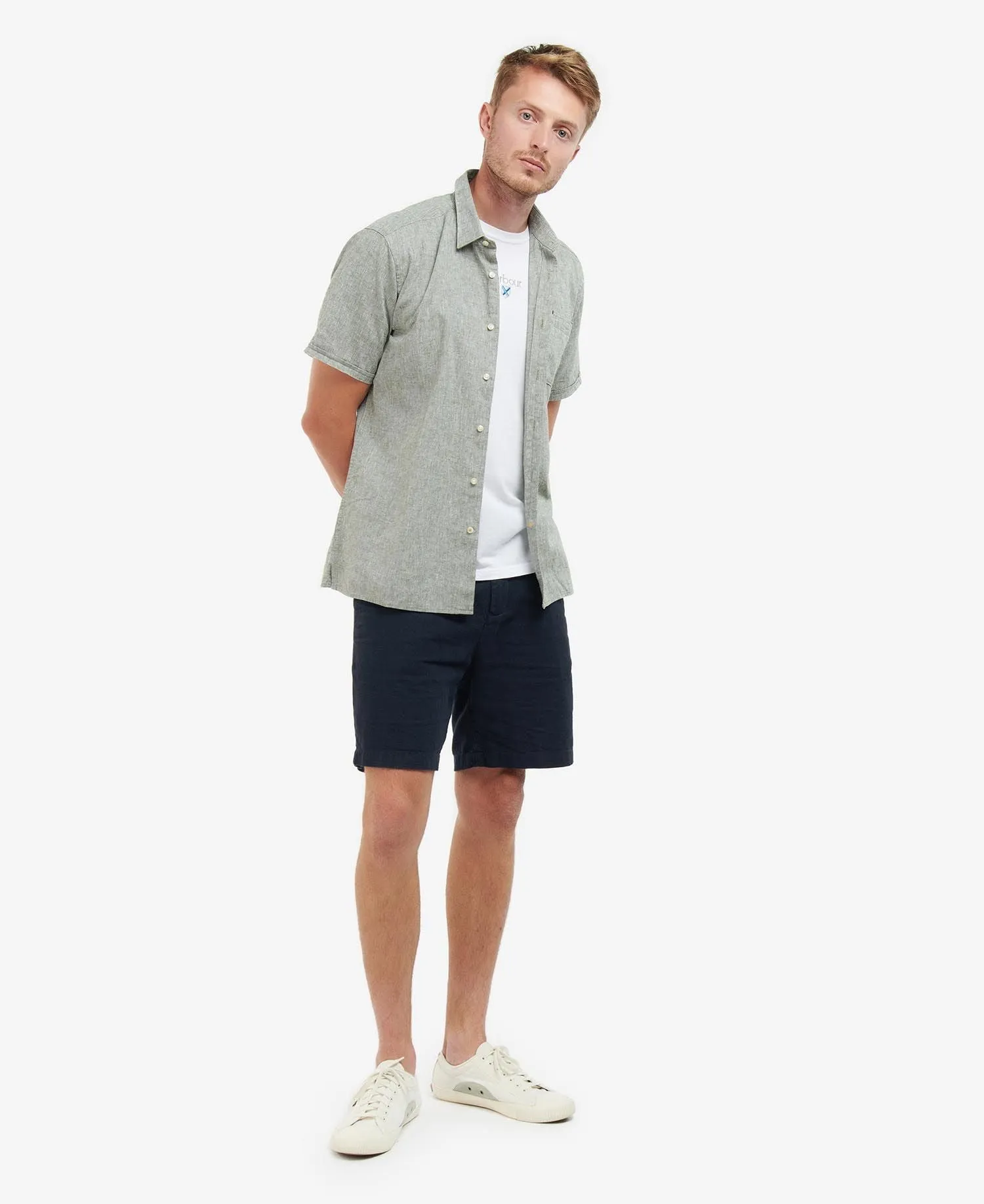 Barbour Nelson Short Sleeve Summer Shirt In Bleached Olive