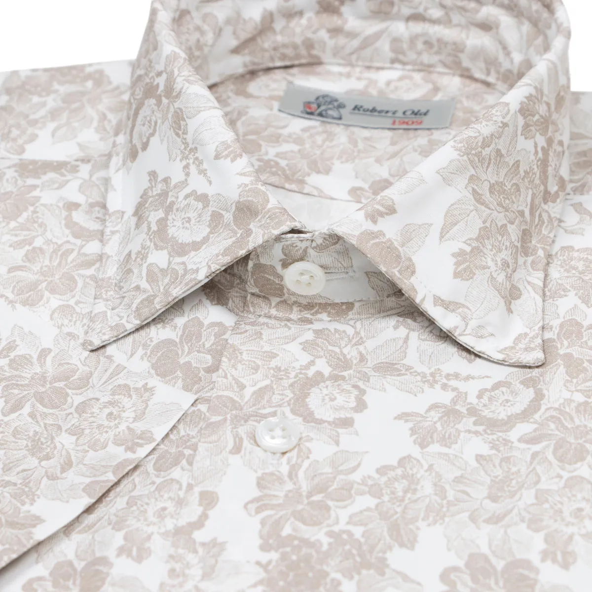 Beige Floral 100% Swiss Cotton Short Sleeve Shirt