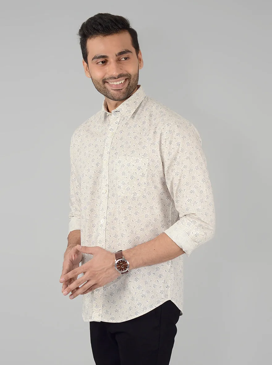 Beige Printed Classic Fit Casual Shirt | Greenfibre