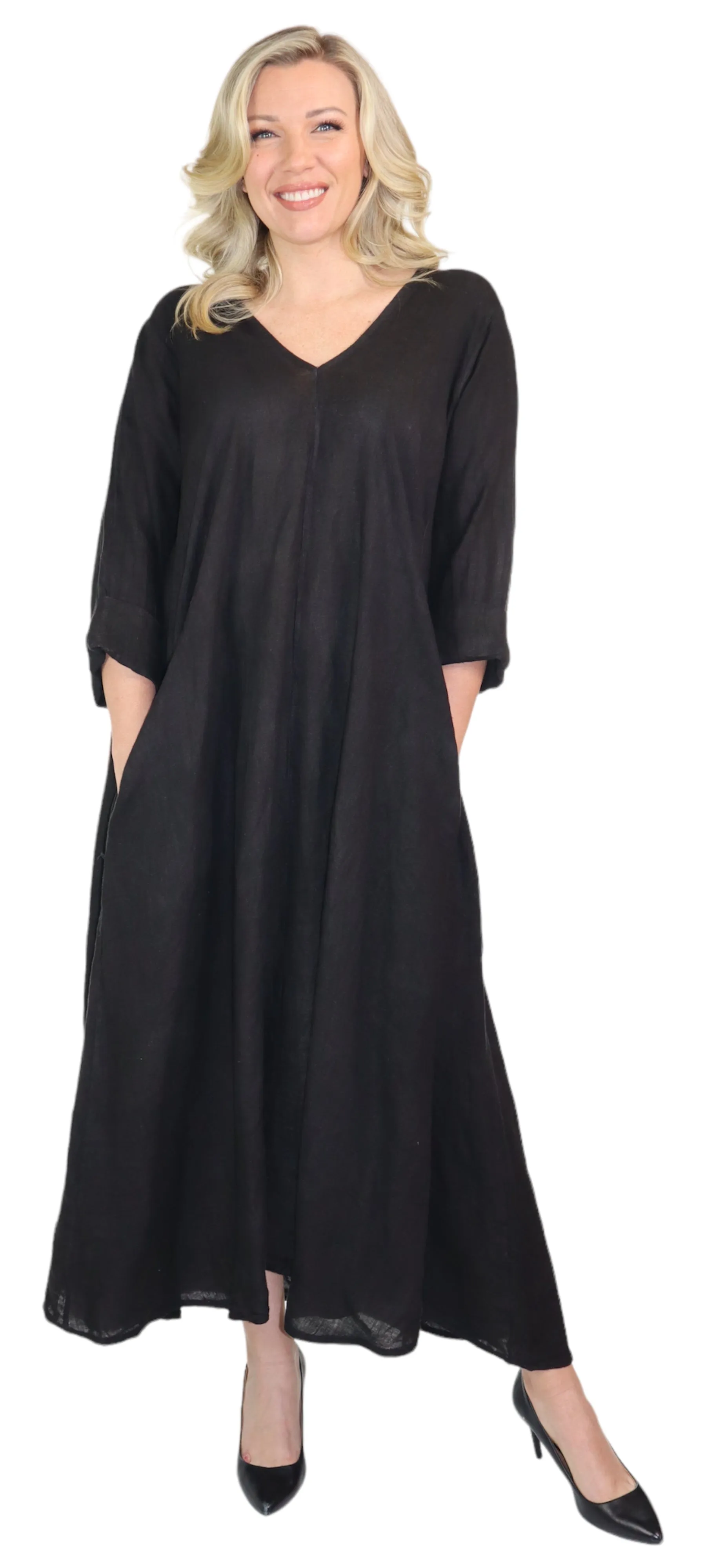 Black Washed Linen Dress