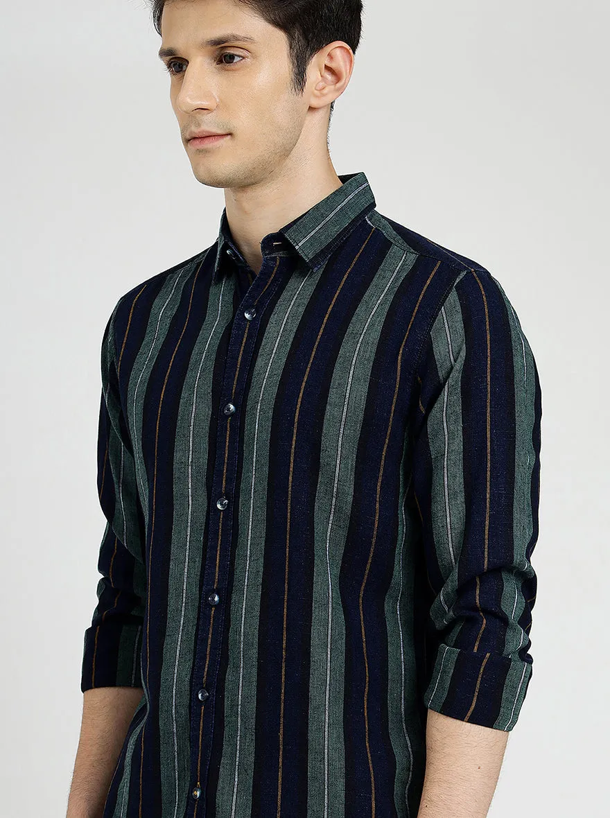 Blue & Green Striped Slim Fit Casual Shirt | JadeBlue