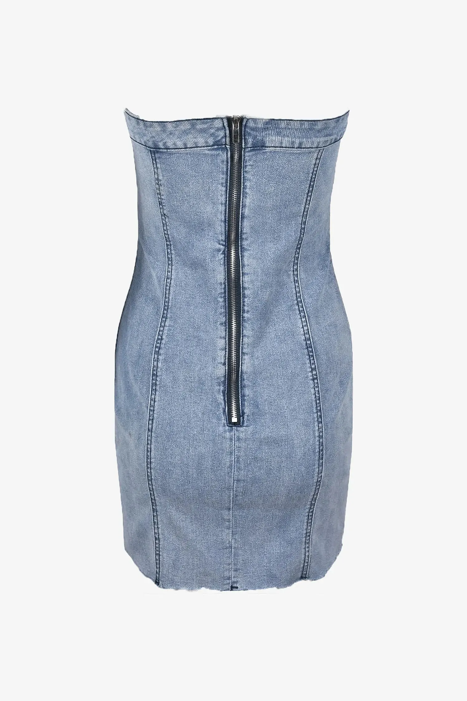 Blue Strapless Denim Mini Dress