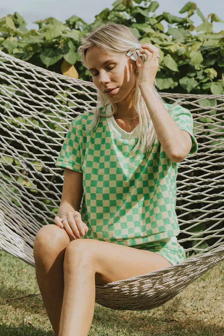 Boxy Cropped Tee - Lemon   Lime Checkerboard Terrycloth