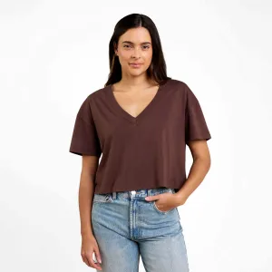 Boxy V-Neck Tee | Coffee