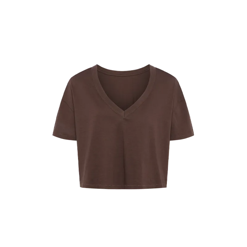 Boxy V-Neck Tee | Coffee