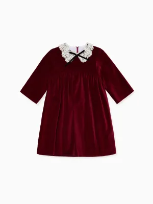 Burgundy Antonella Velvet Girl Dress