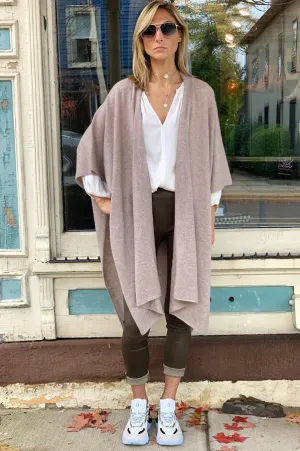 Cashmere Long Open Poncho  - Oak Heather