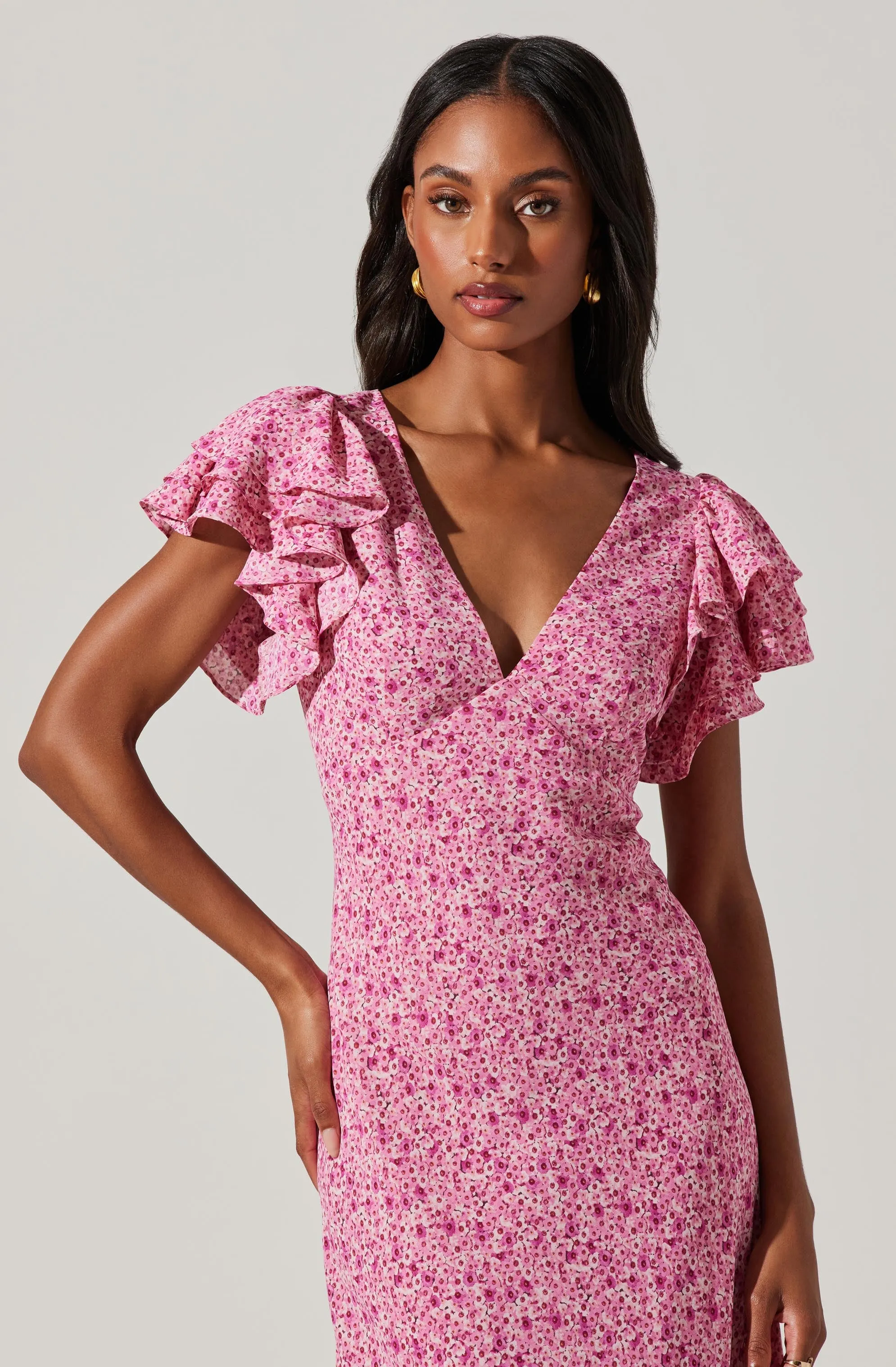 Celestine Floral Flutter Sleeve Midi Dress