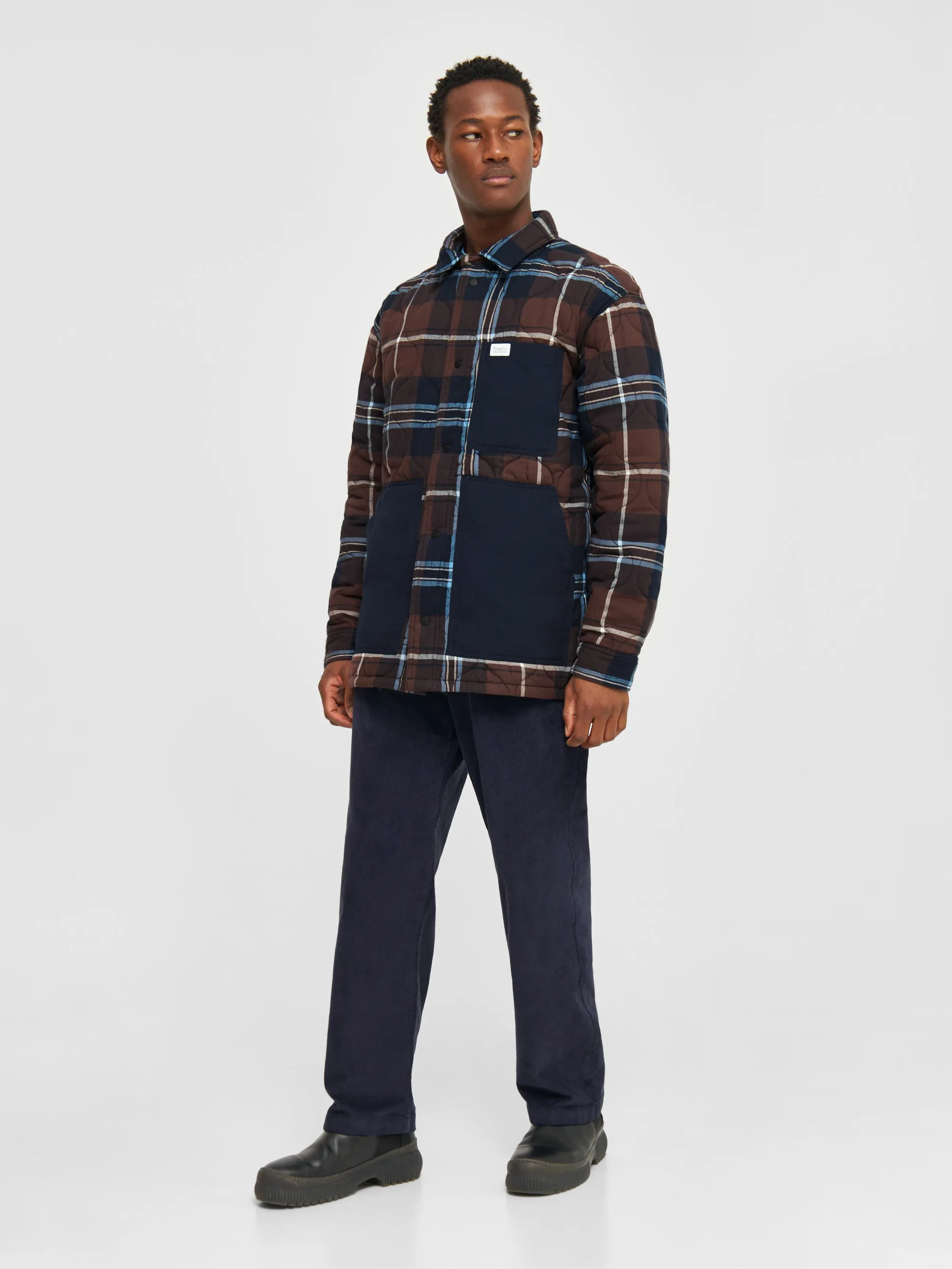 Checked quilted oversized overshirt - Brown check