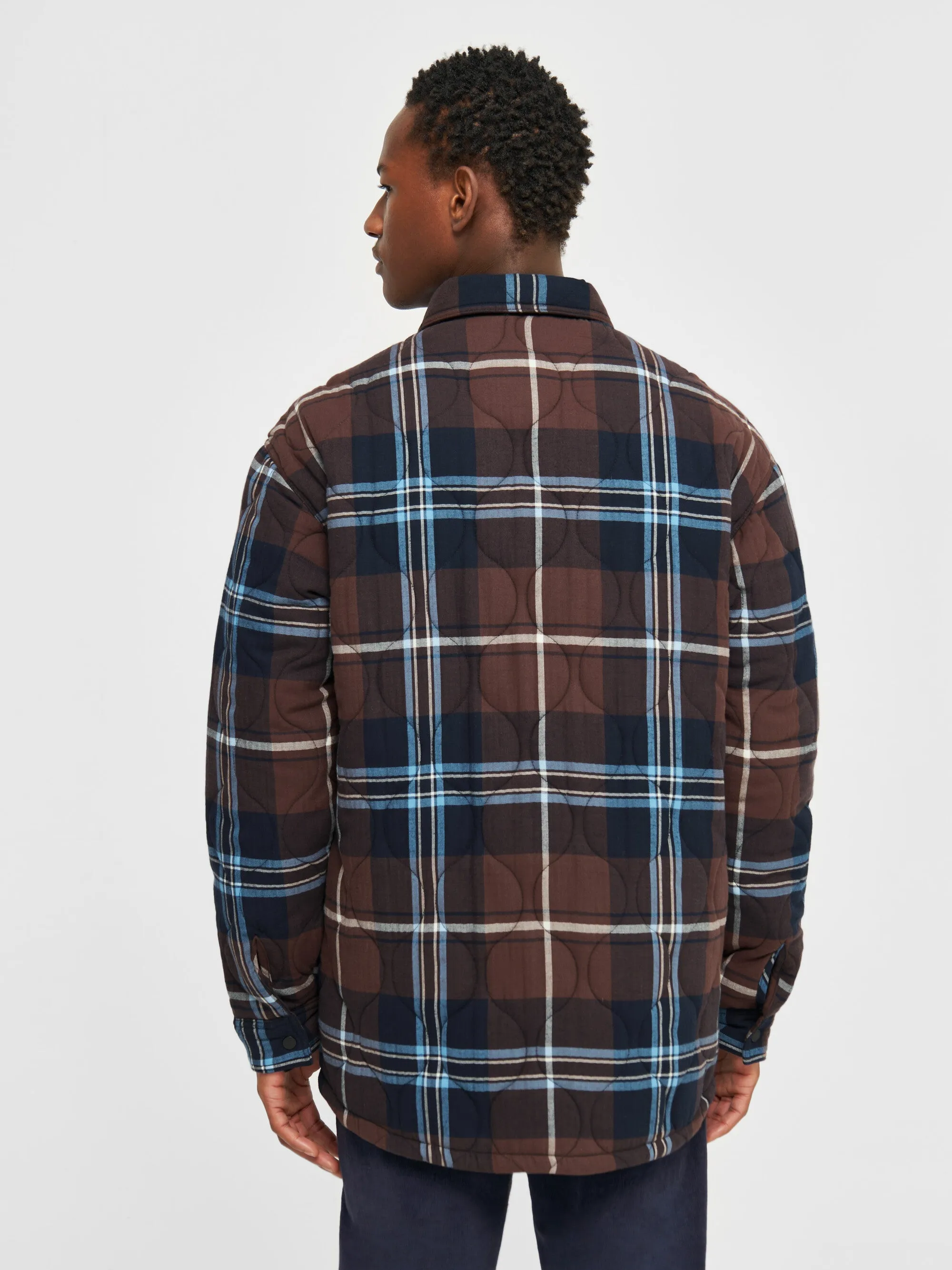 Checked quilted oversized overshirt - Brown check