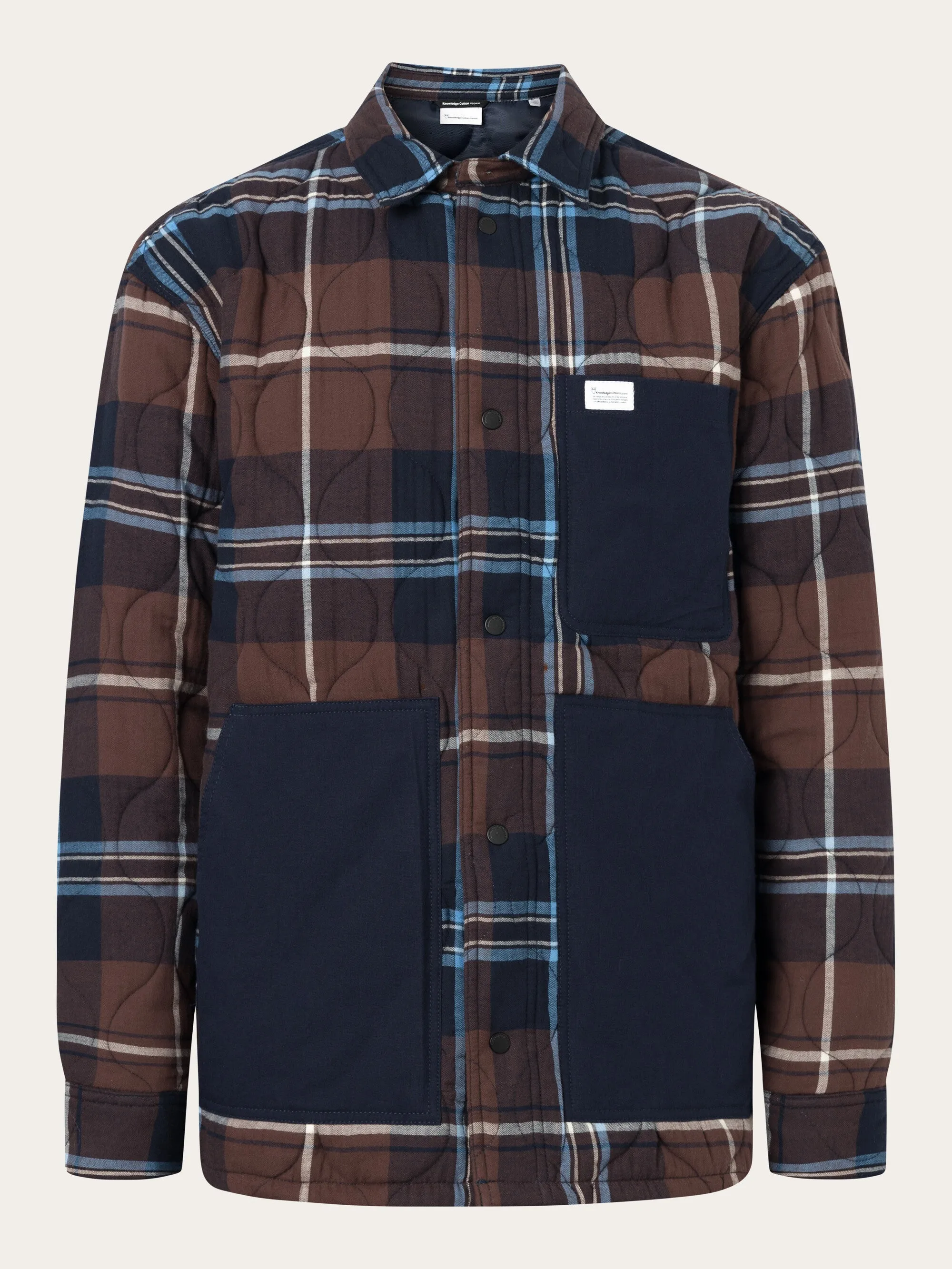 Checked quilted oversized overshirt - Brown check