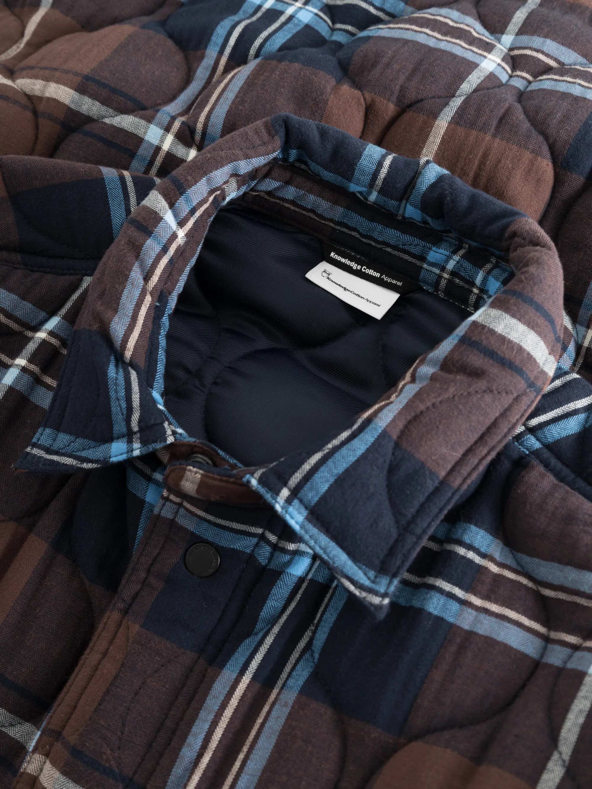 Checked quilted oversized overshirt - Brown check