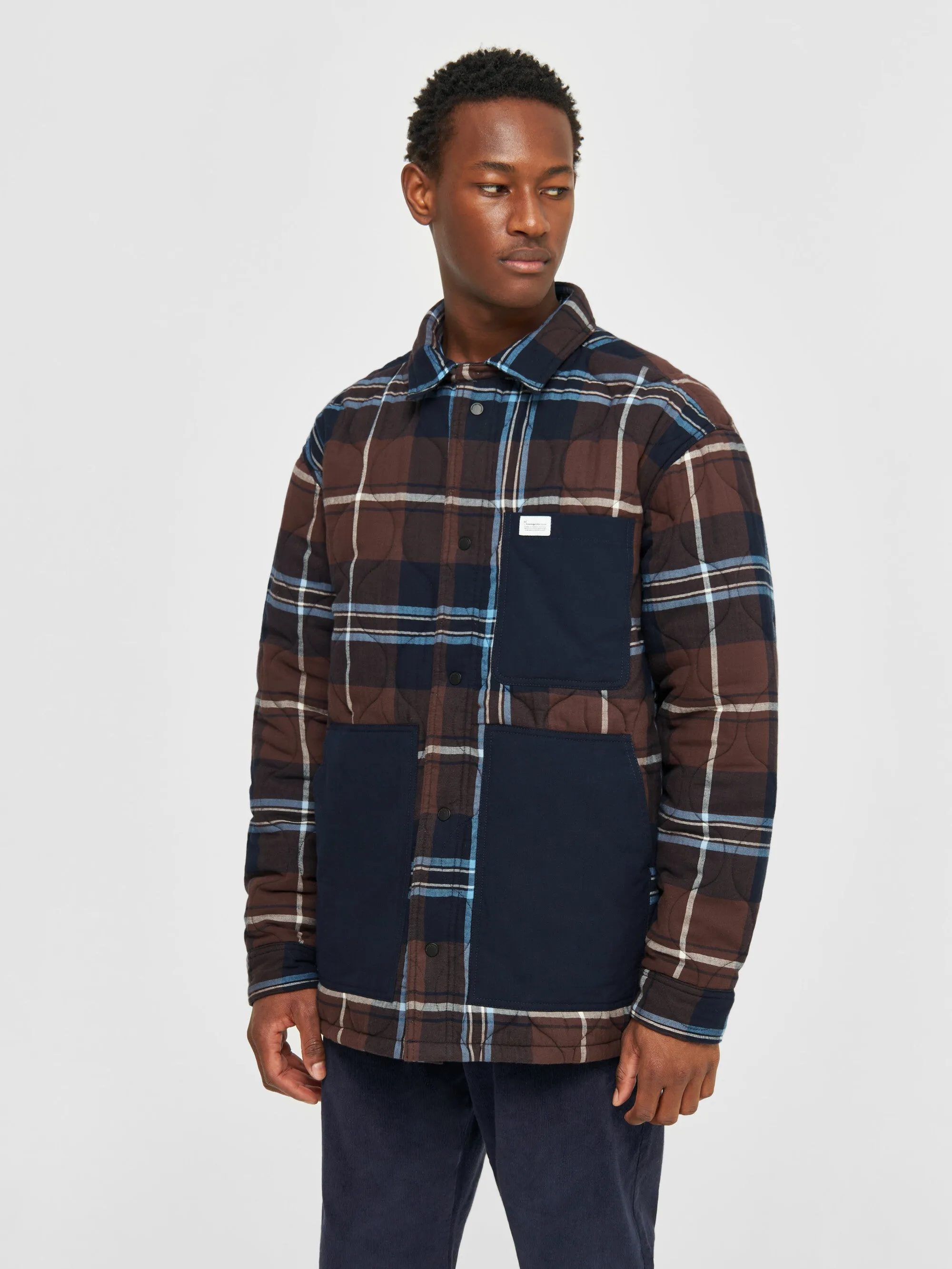 Checked quilted oversized overshirt - Brown check