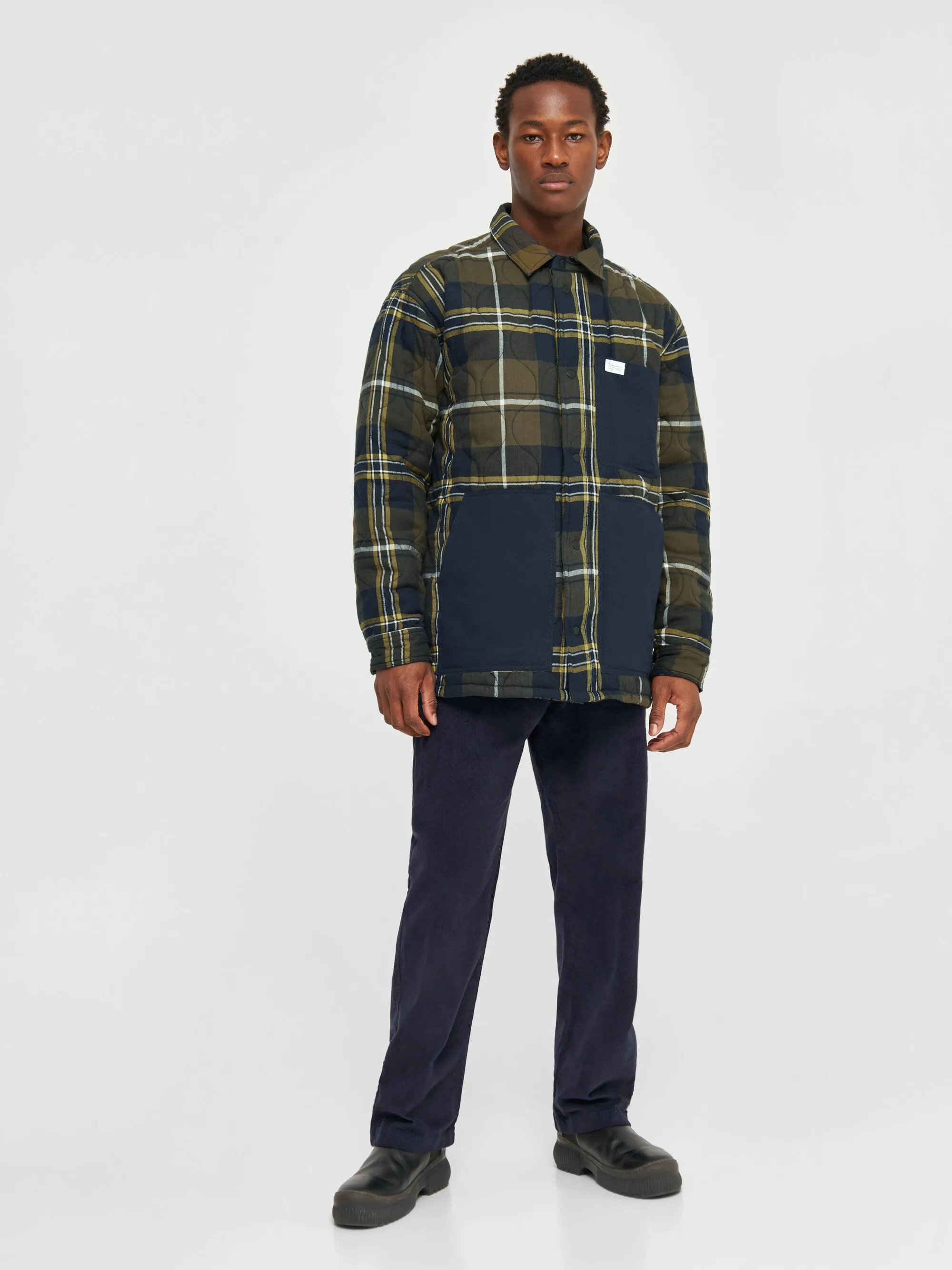 Checked quilted oversized overshirt - Green check