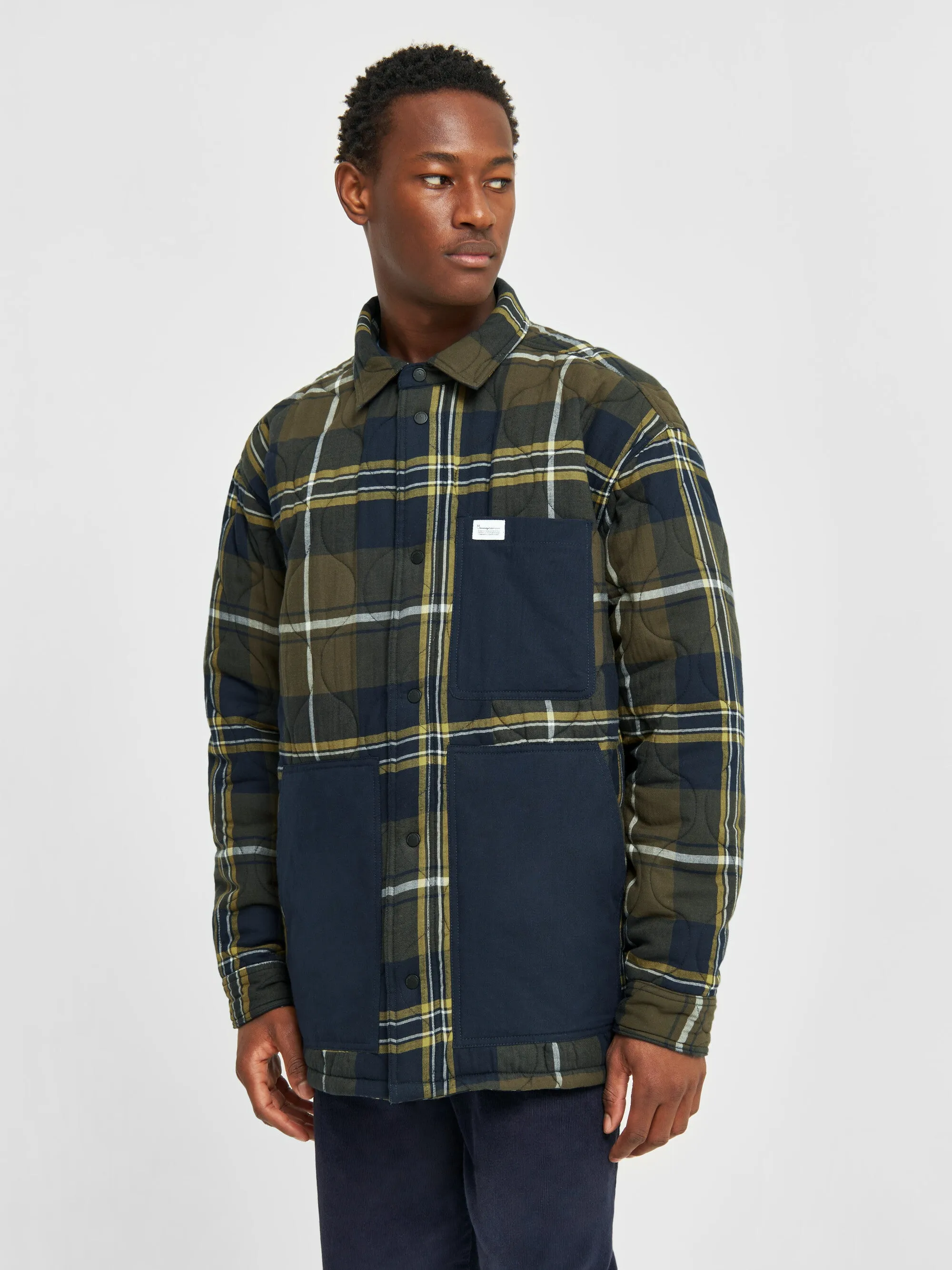 Checked quilted oversized overshirt - Green check