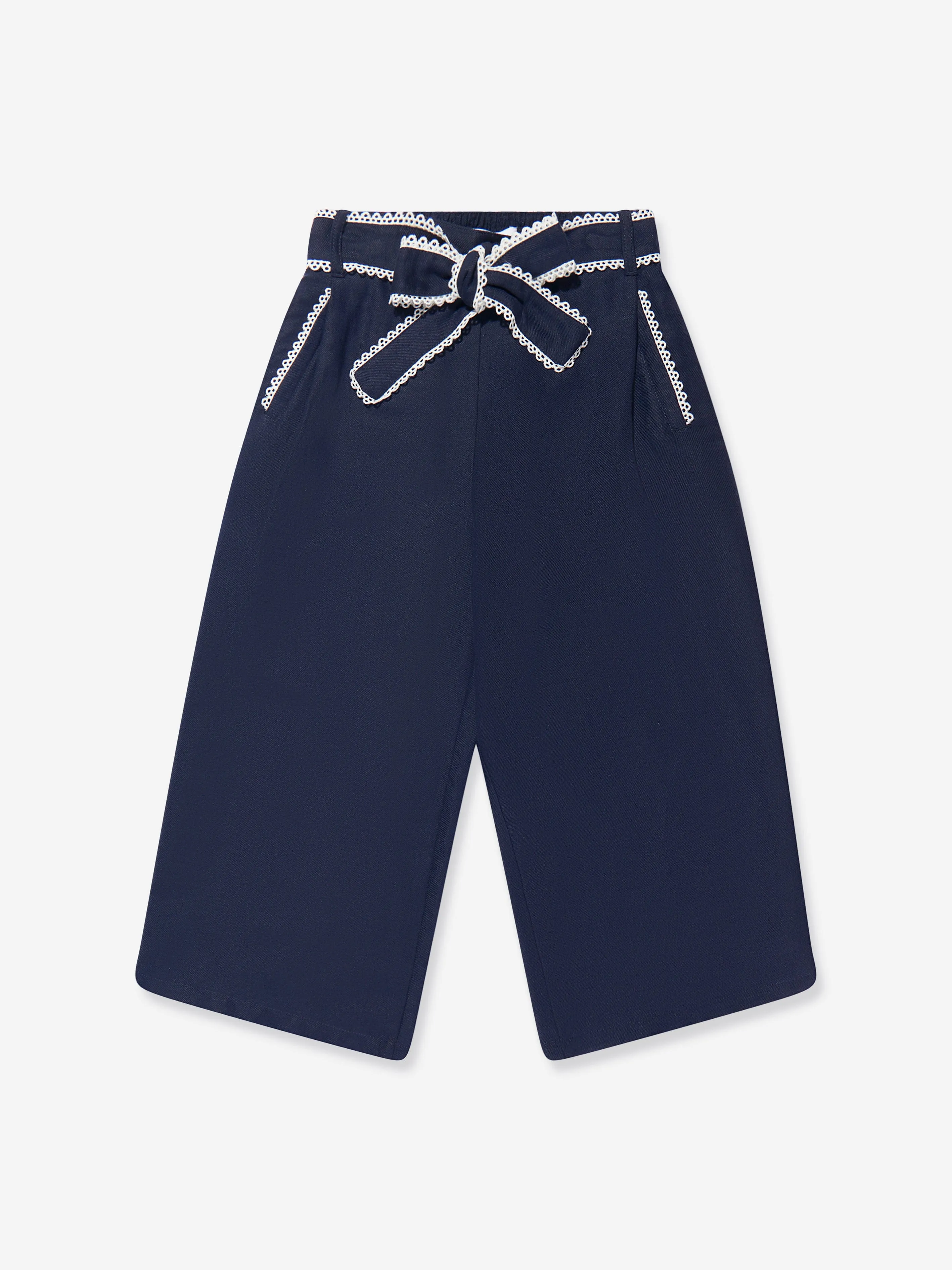 Chloé Girls Linen Flared Trousers in Navy