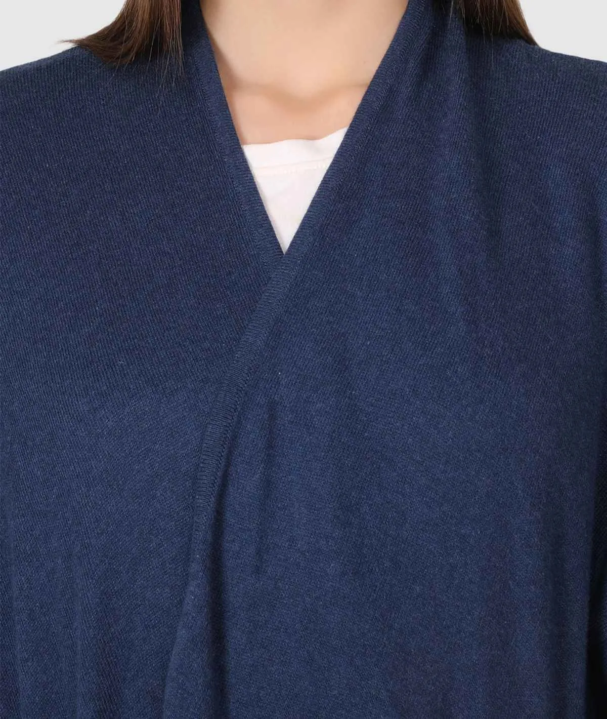 Classic Travel Cape Wrap - Organic Cotton Knitted Light Weight Wrap in Pouch (Navy Melange )