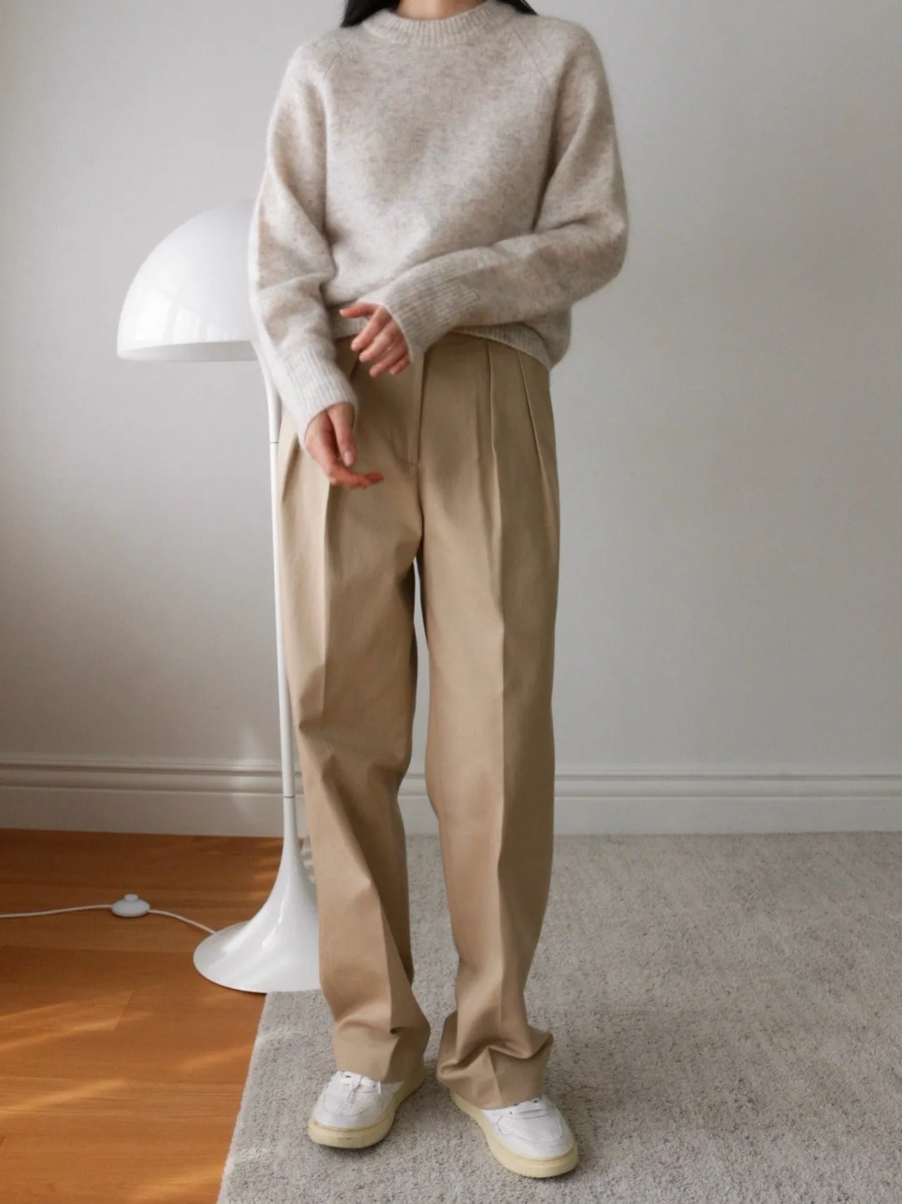 COTTON WIDE TWO PIN TUCK PANTS