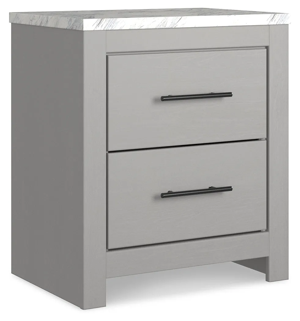 Cottonburg King Panel Bed with Mirrored Dresser and Nightstand in Light Gray/White