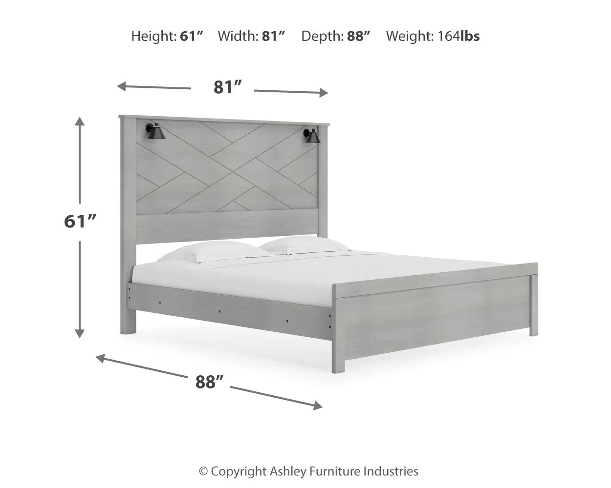 Cottonburg King Panel Bed with Mirrored Dresser and Nightstand in Light Gray/White