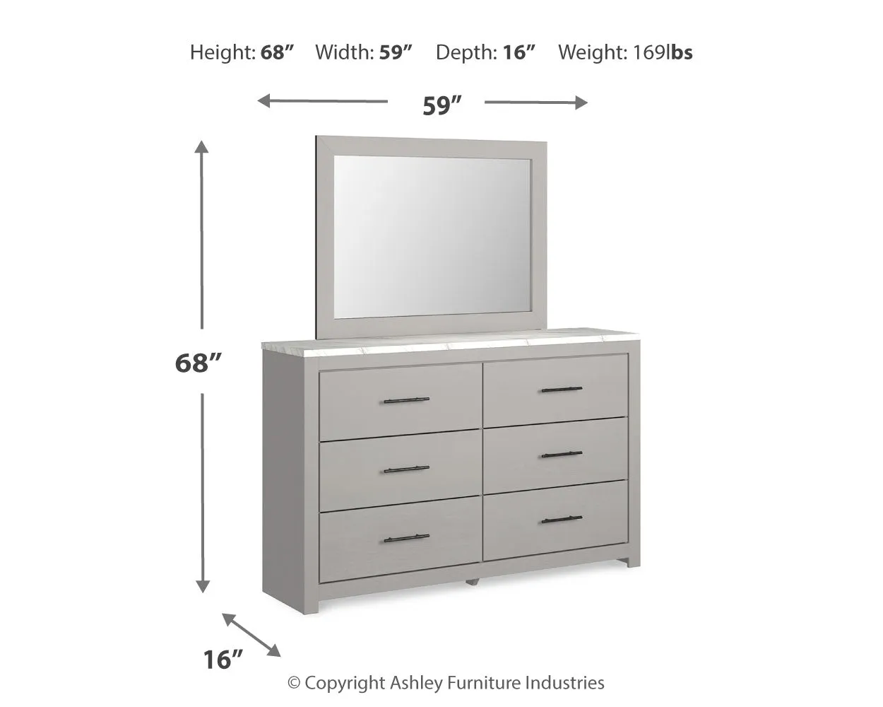 Cottonburg King Panel Bed with Mirrored Dresser and Nightstand in Light Gray/White