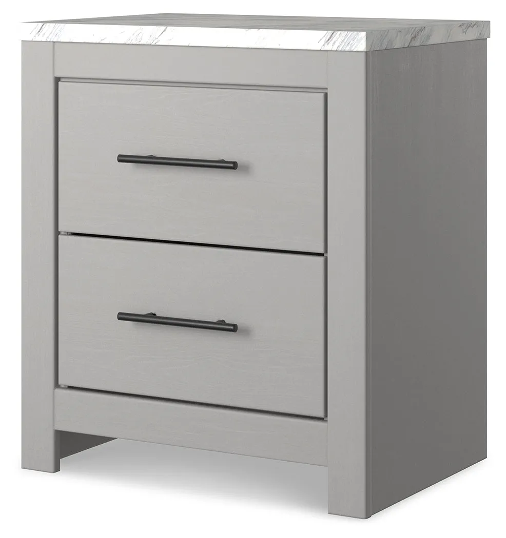 Cottonburg King Panel Bed with Mirrored Dresser and Nightstand in Light Gray/White