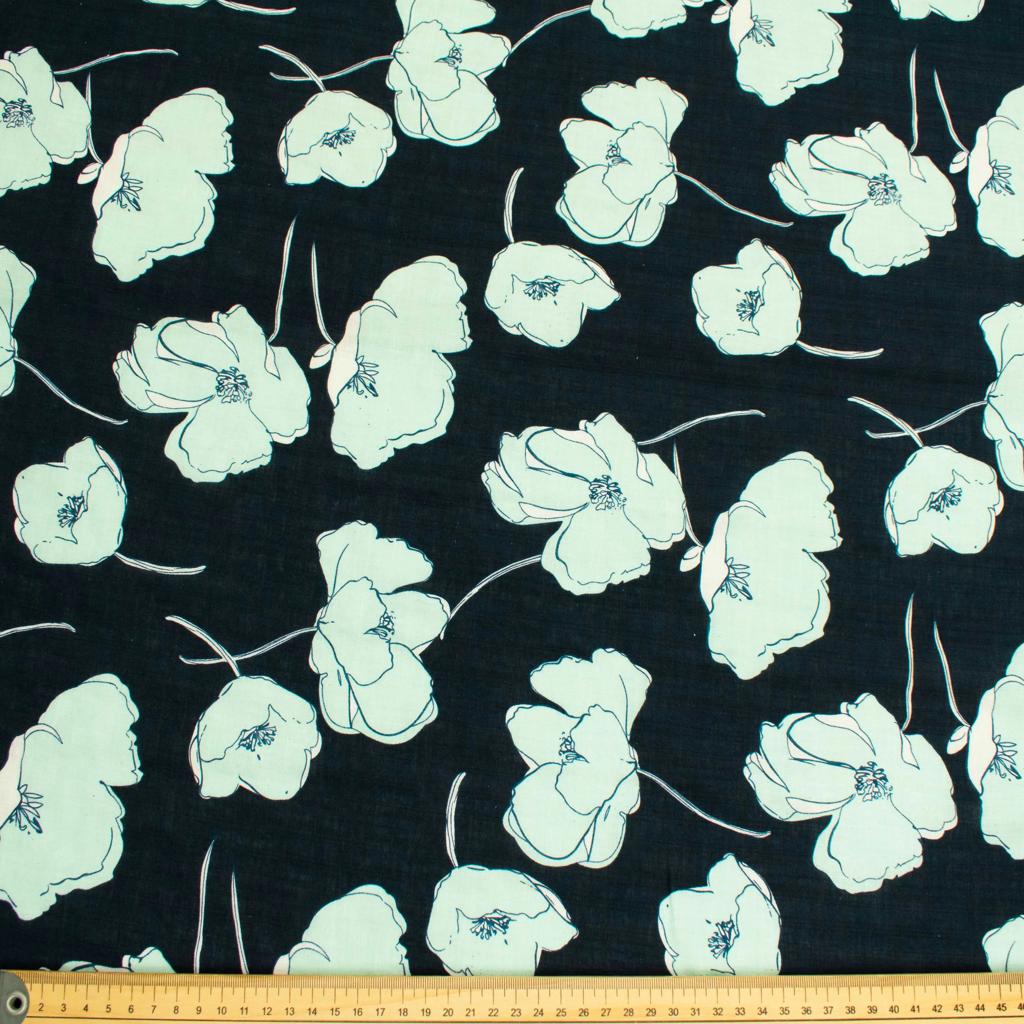 Crinkle Cotton Prints Design-18 Mint Floral on Navy