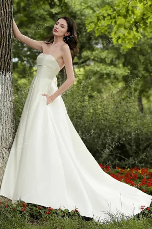 Detachable Bowknot and Pockets Simple Satin Bridal Gown