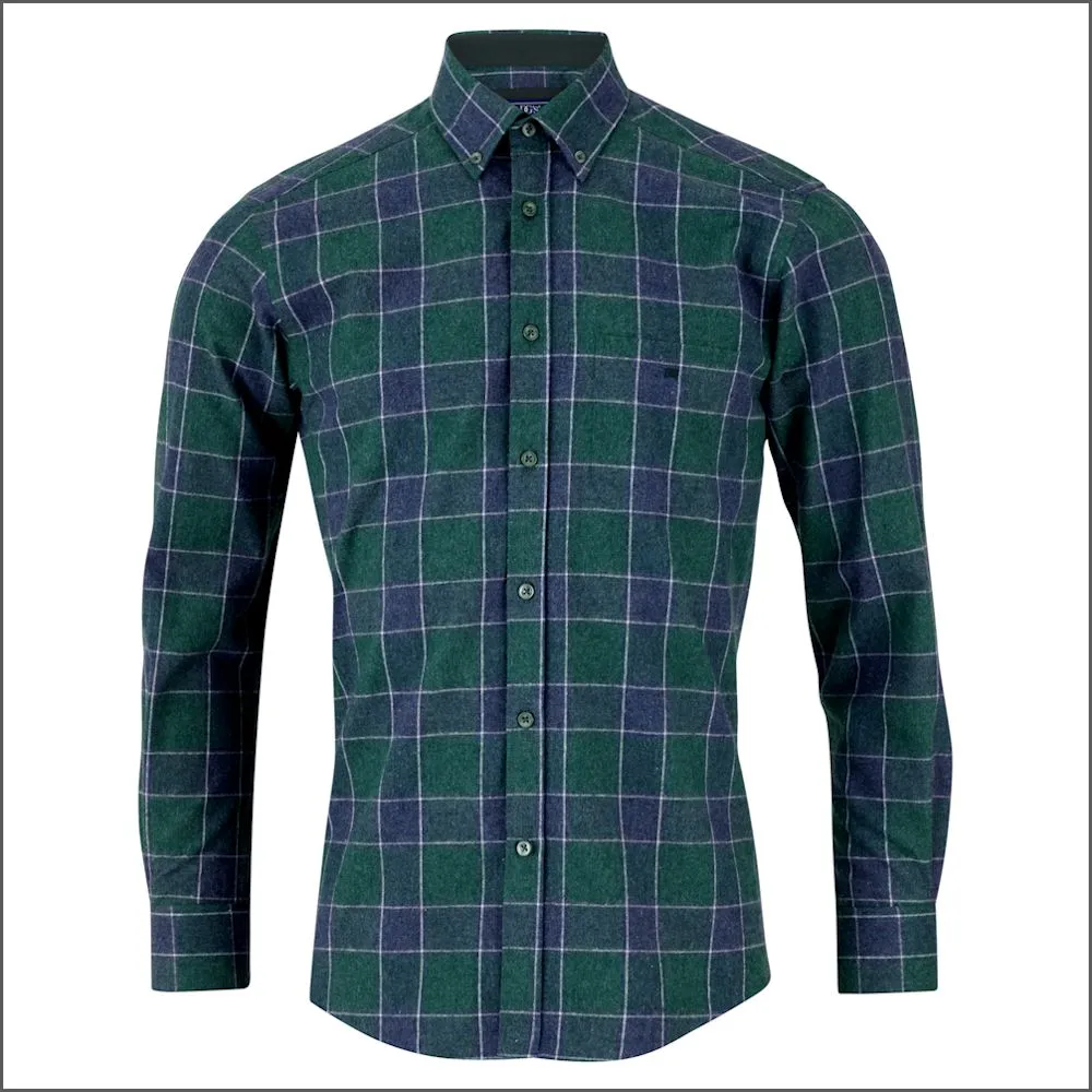 Drifter Ivano Green & Navy Checked Shirt--