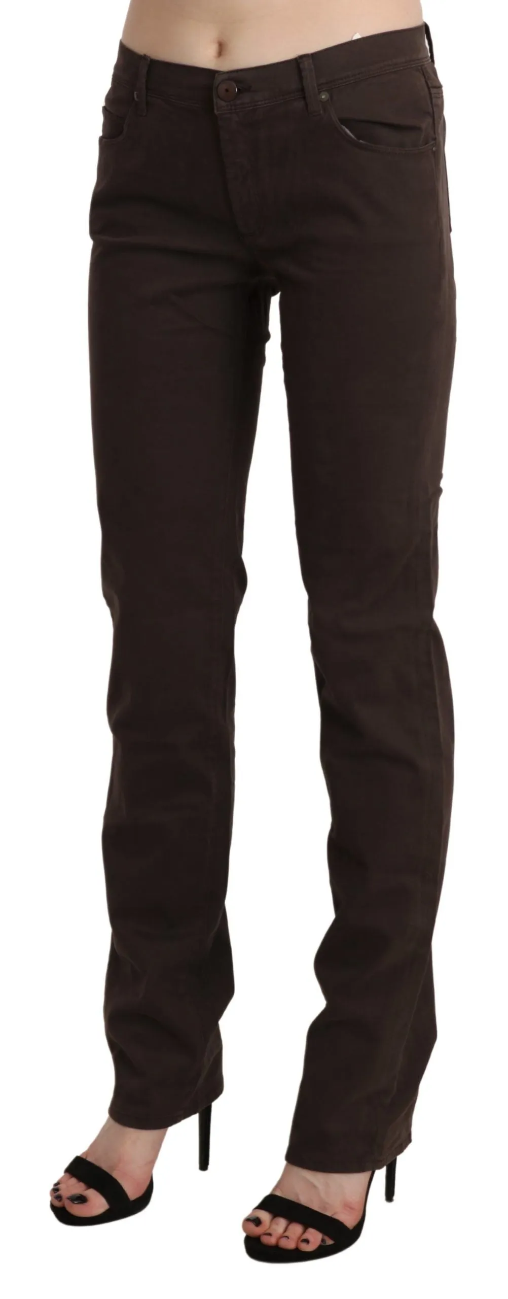 Ermanno Scervino Chic Brown Mid Waist Skinny Trousers