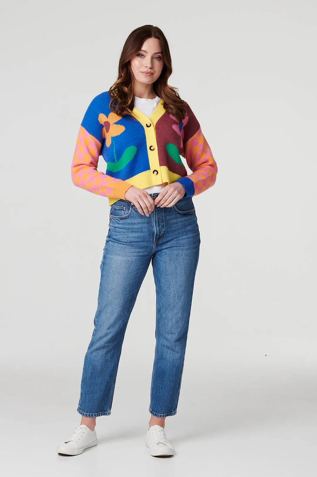 Floral Colour Block Knit Cardigan