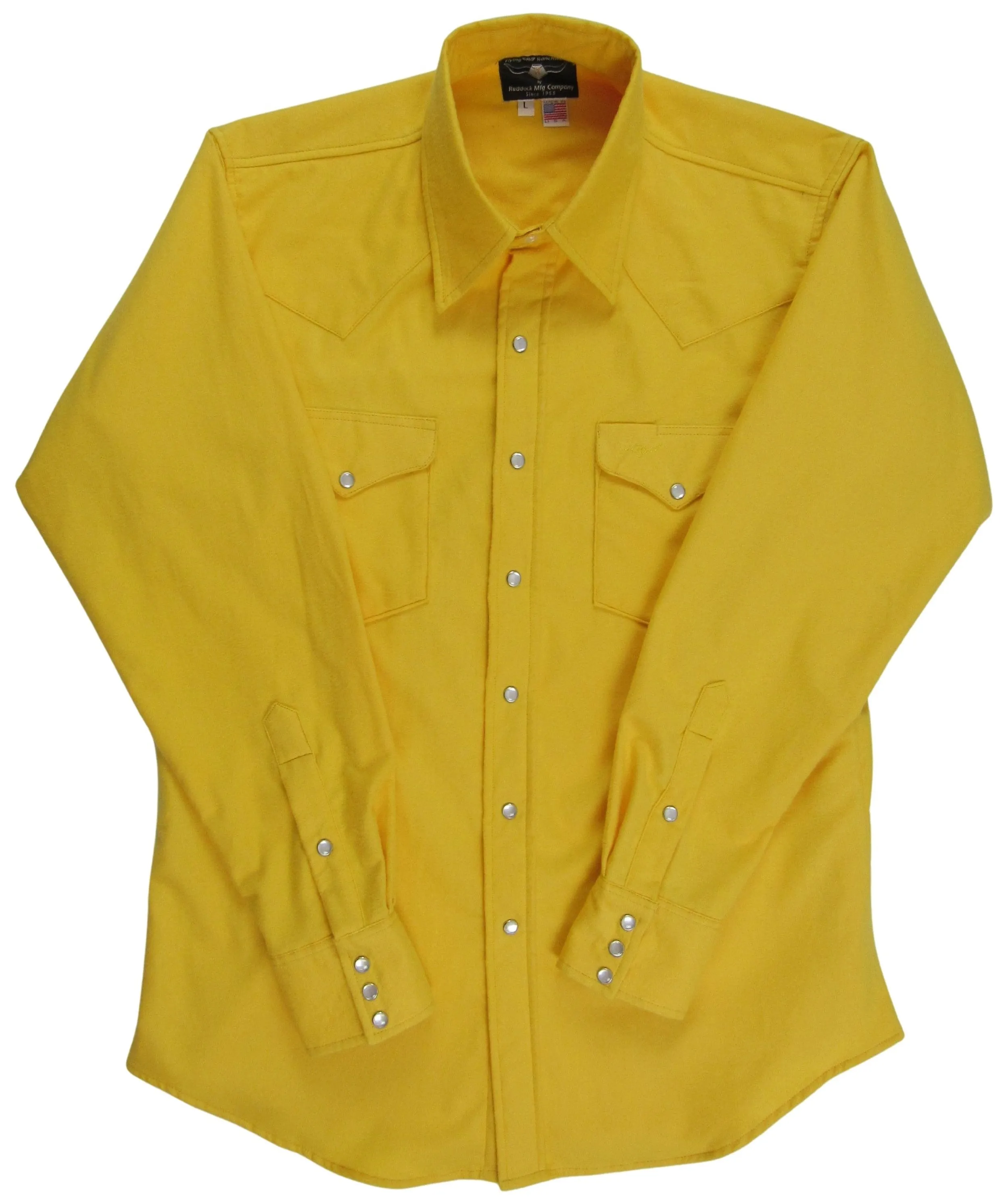 Flying R Ranchwear - Solid Flannel - Yellow - Long Sleeve - Snaps