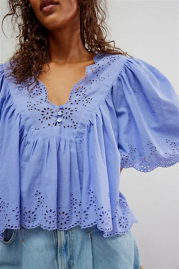 Free People Costa Eyelet Top