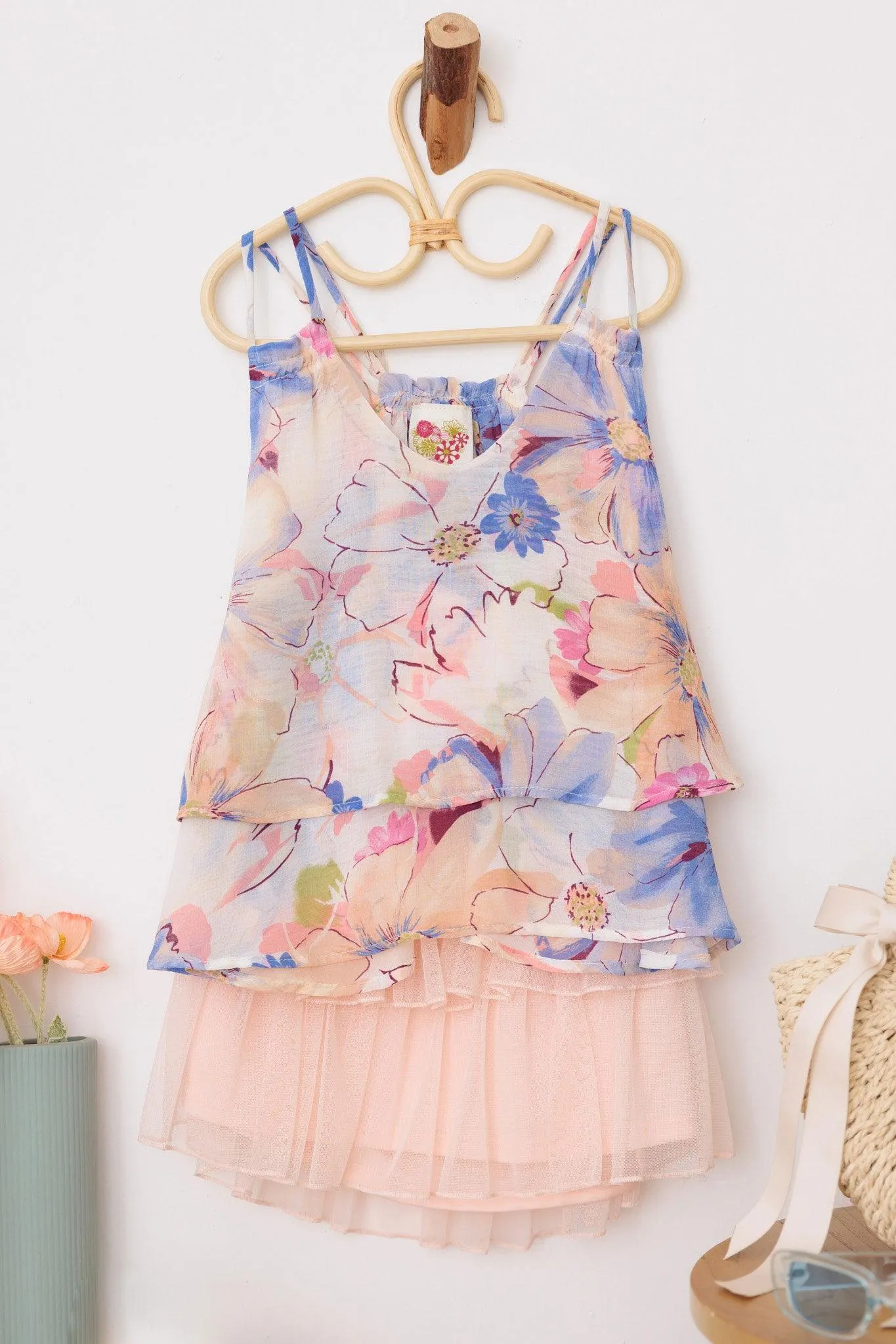 Girls Western Layered Floral Sheer Sleeveless Tops