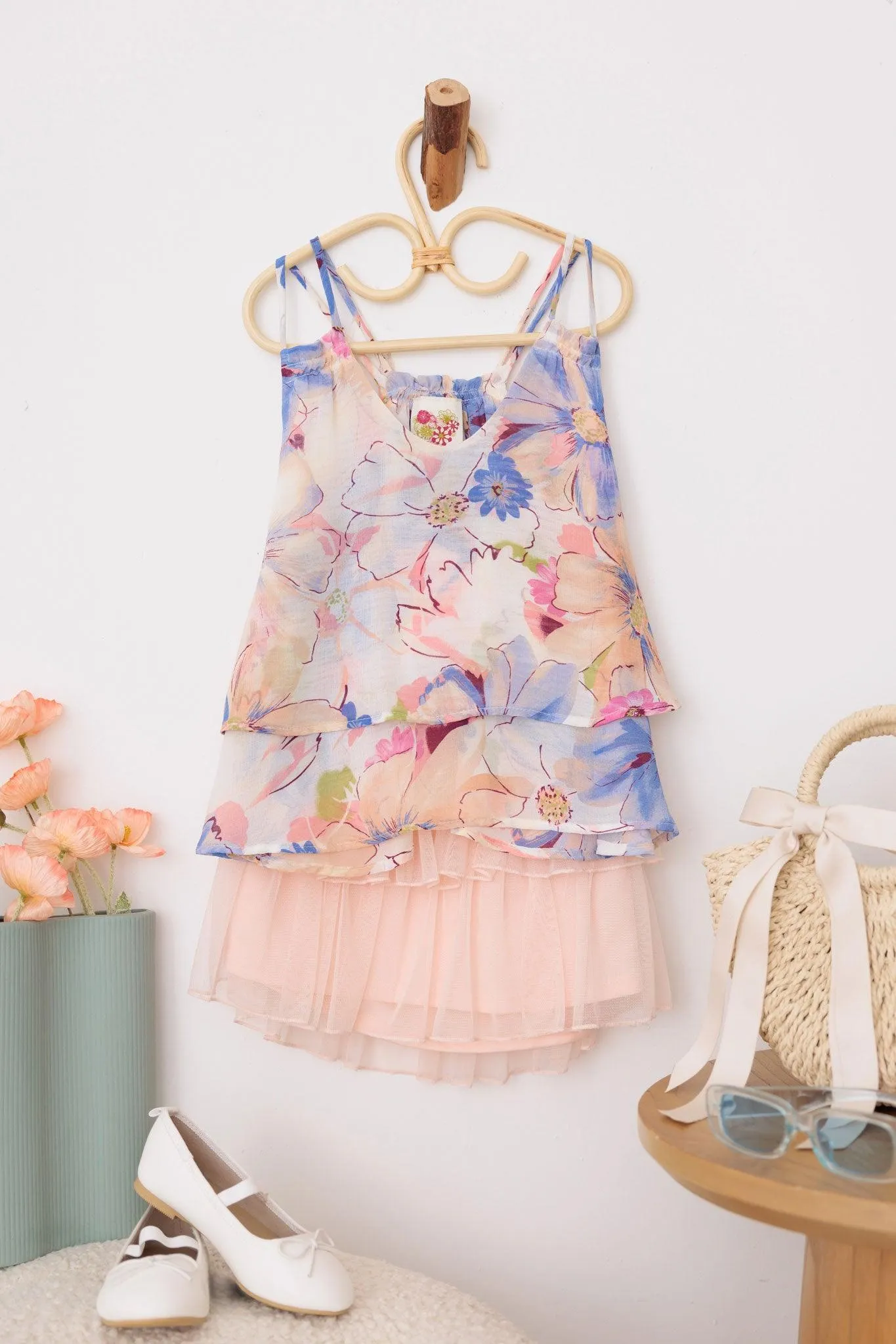 Girls Western Layered Floral Sheer Sleeveless Tops