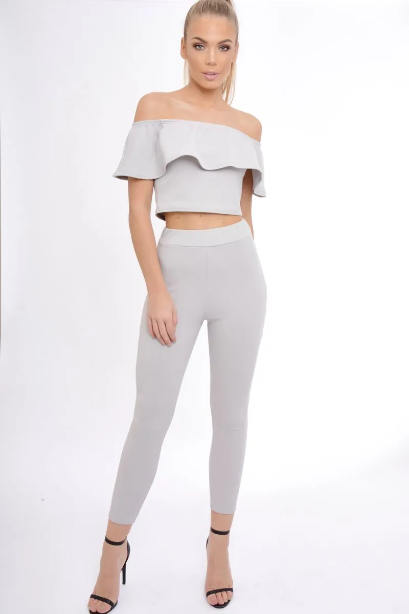 Grey Bardot Frill Co-ord - Kammie