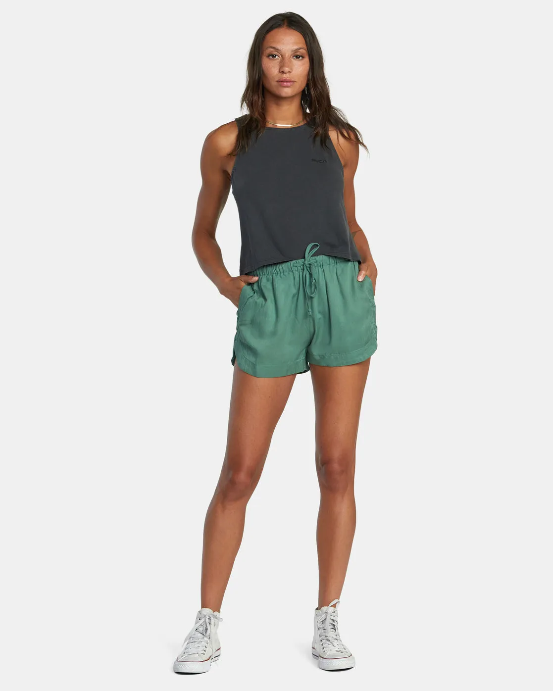 Grounded Elastic Waist Shorts - Dark Ivy