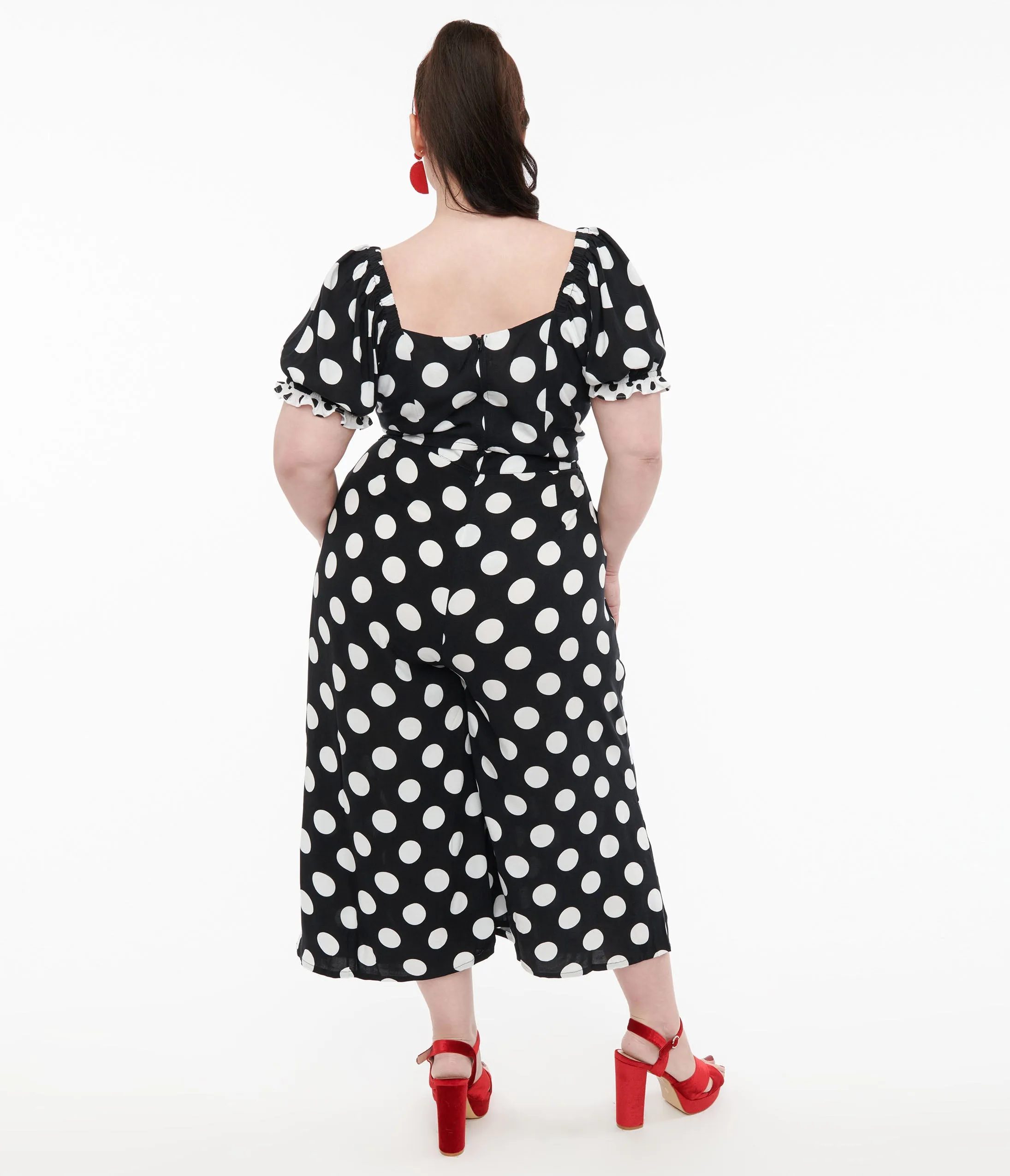 Hell Bunny Plus Size 1960s Black & White Polka Dot Cropped Trousers