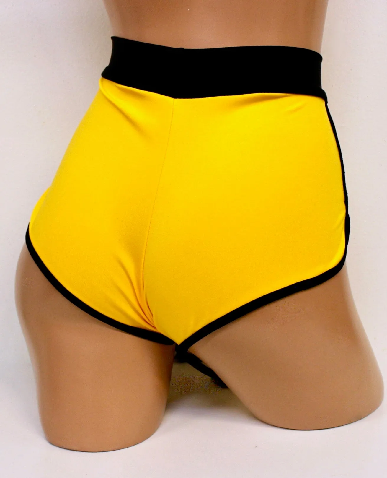 Highwaist Jogger Shorts in Matte Yellow with Black Trim