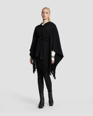 Hooded Fringed Hem Poncho