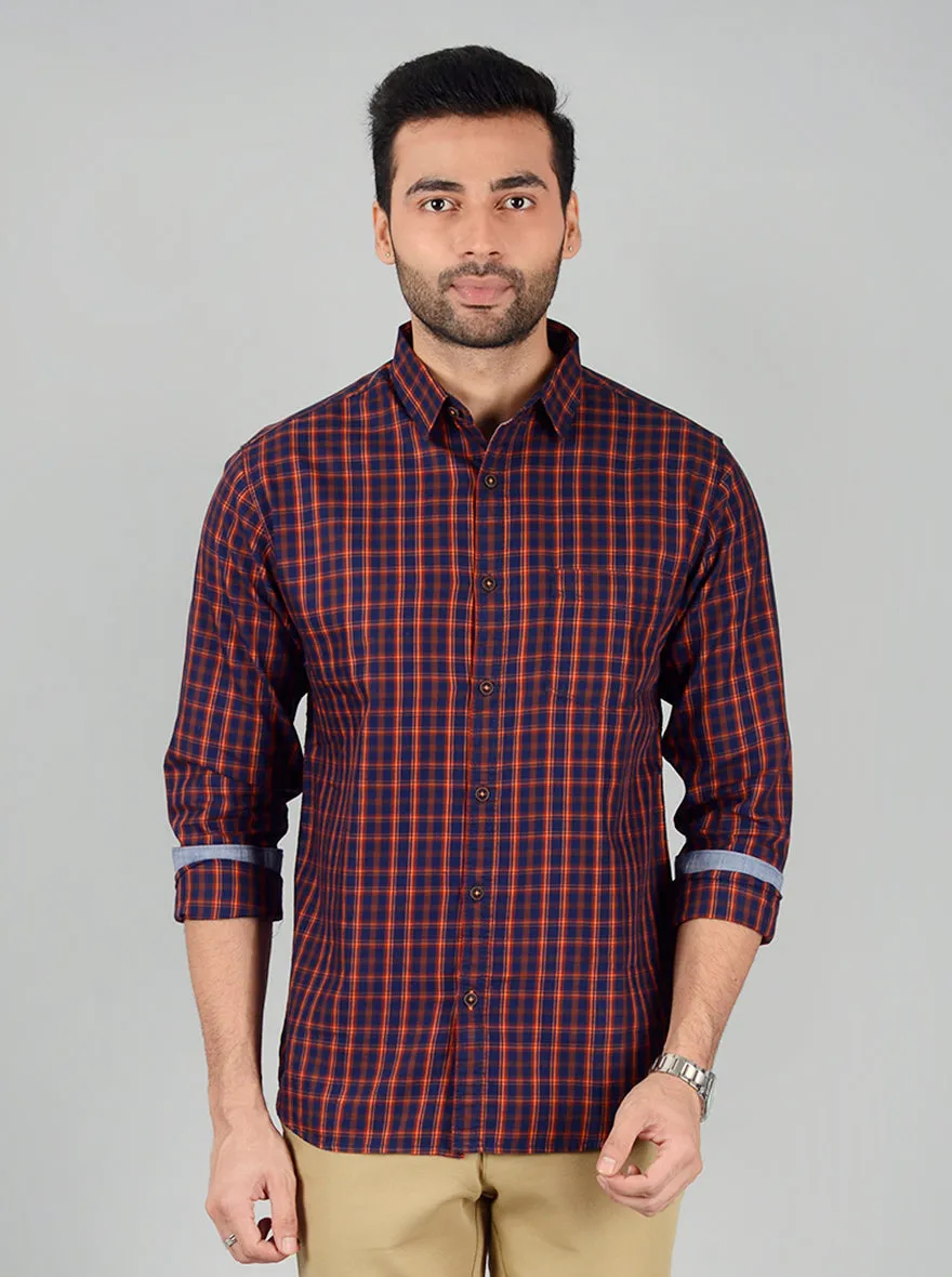 Insignia Blue Checked Slim Fit Casual Shirt | Greenfibre