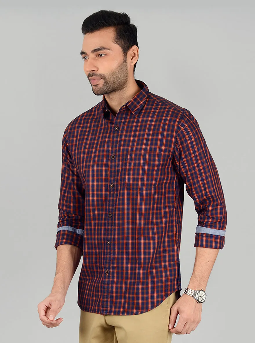 Insignia Blue Checked Slim Fit Casual Shirt | Greenfibre