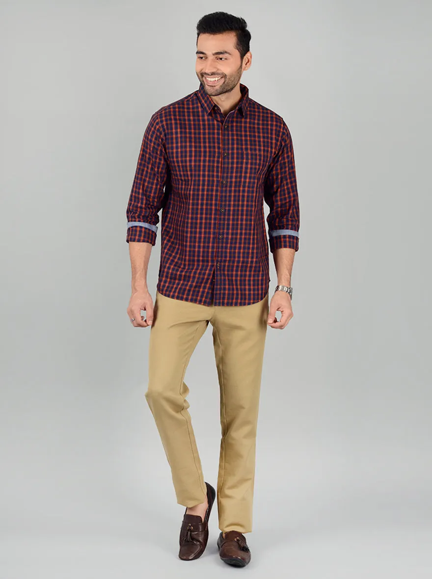 Insignia Blue Checked Slim Fit Casual Shirt | Greenfibre