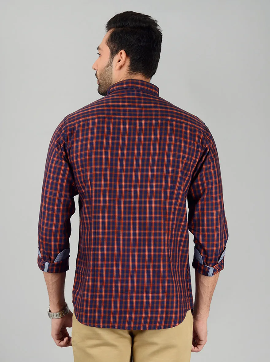 Insignia Blue Checked Slim Fit Casual Shirt | Greenfibre