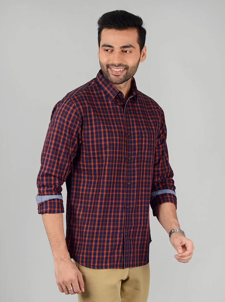 Insignia Blue Checked Slim Fit Casual Shirt | Greenfibre