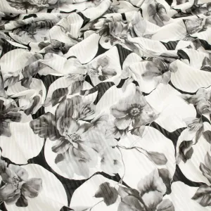 Japanese Cotton Prints Black & White Florals Design-8