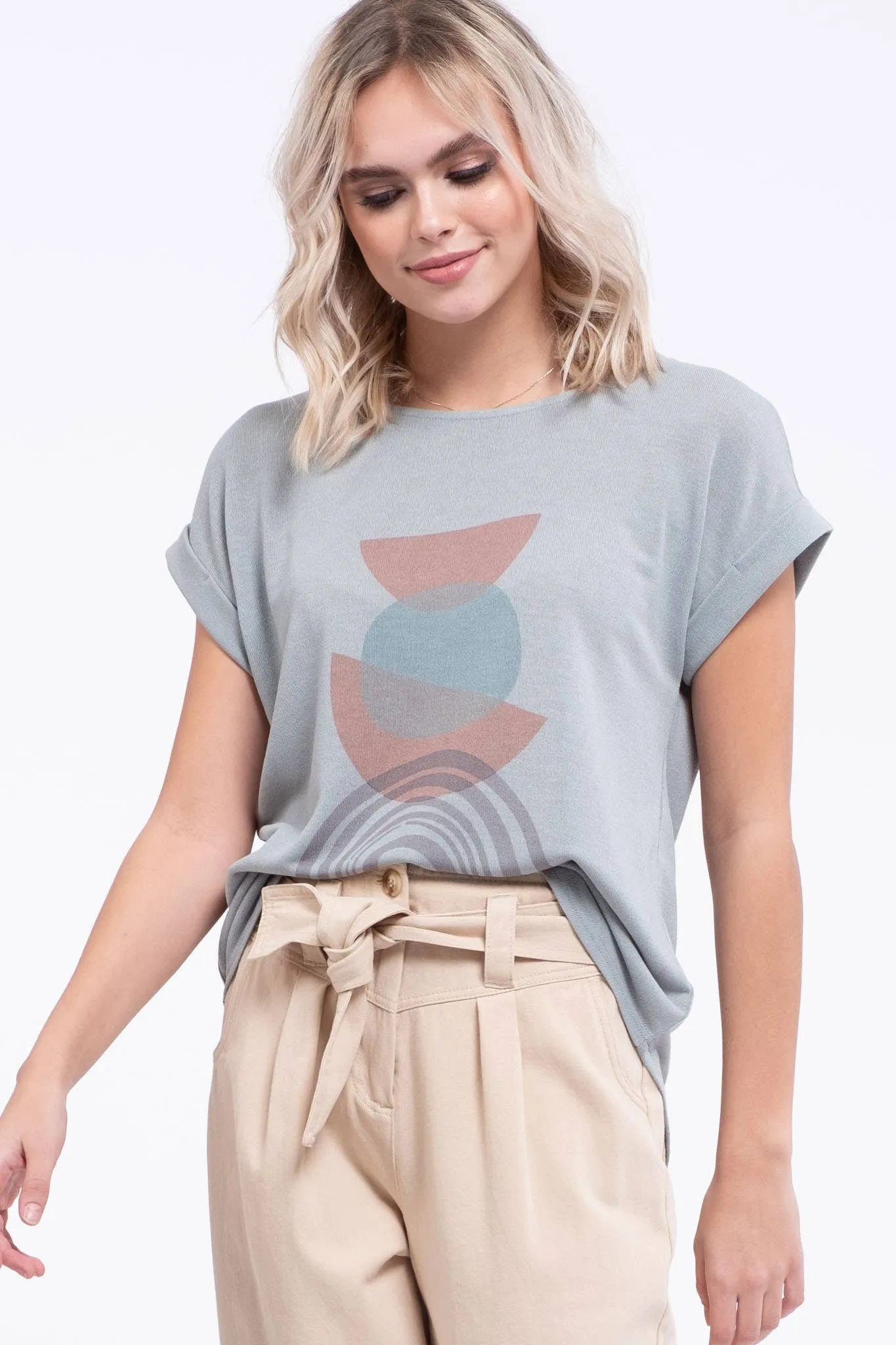 Kimono Short-Sleeve Geometric Top